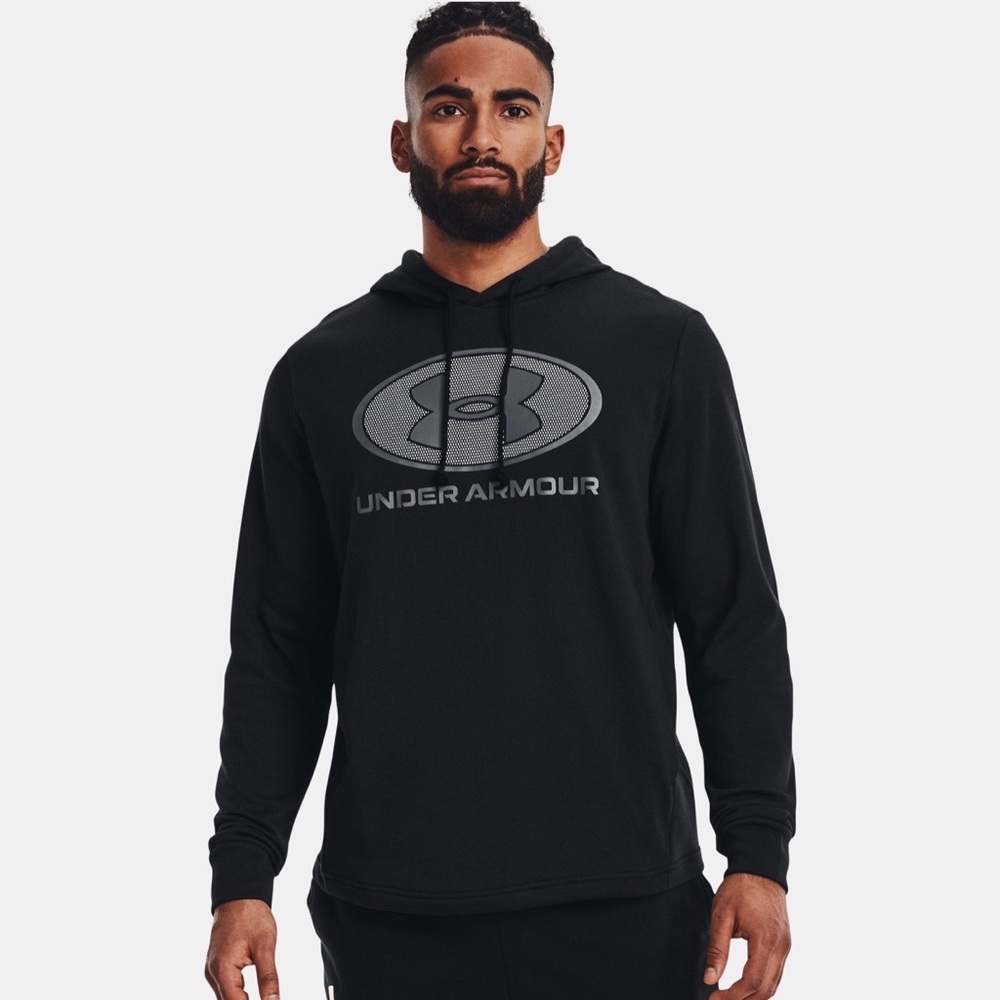 New Under Armour Men's UA Rival Terry Pullover Black Hoodie Size XL